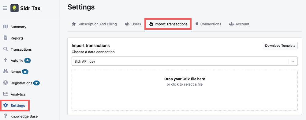 Import Transactions page screenshot