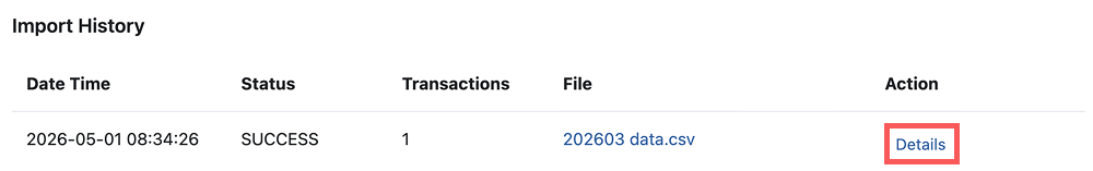 Import Transactions status screenshot