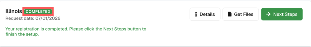 Registration status screenshot