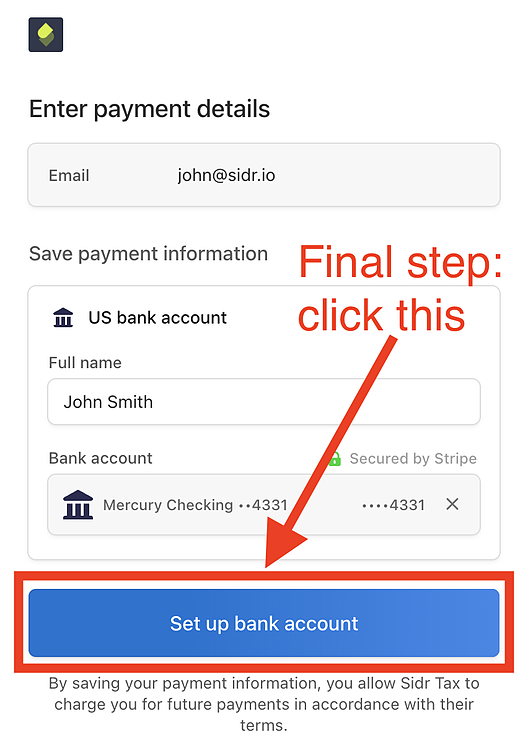 Set up bank account